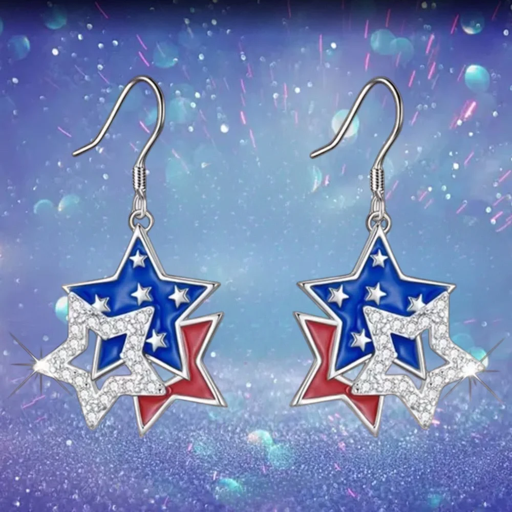 💥 $3 Bundled ☀️ 🇺🇸 Star Patriotic American Flag Earrings