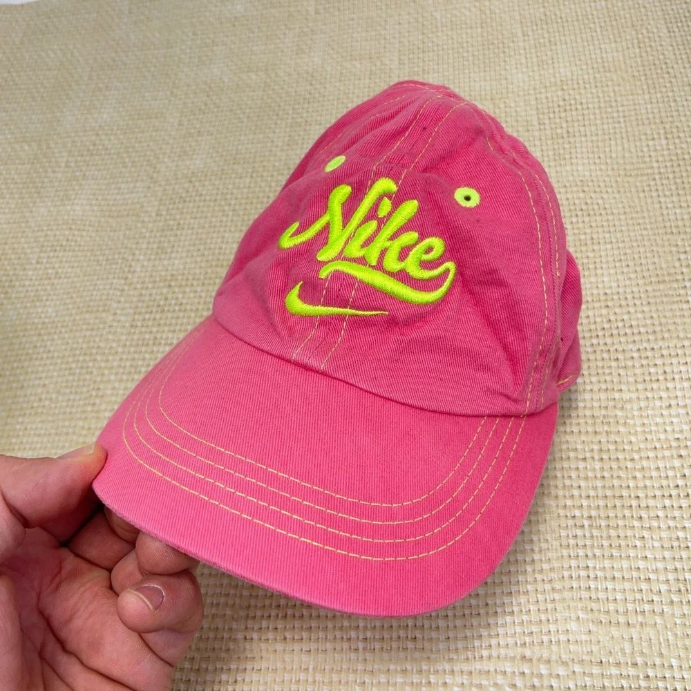 Vintage Nike Hat Cap Strap Back Youth Kids‎ Boys Girls 90s Y2K Pink Neon Yellow