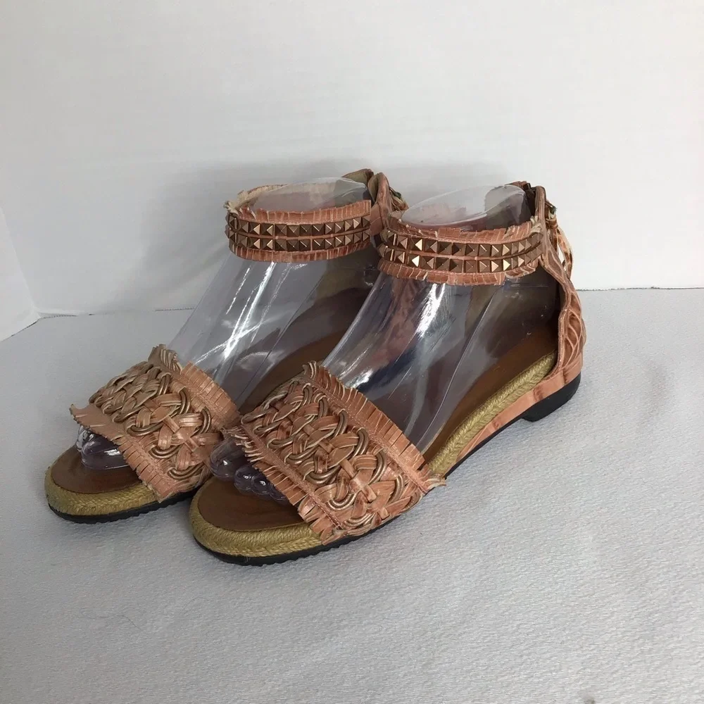Lanvin Collection By Luxury Fashion House - Leather Espadrille Sandals Zip‎ Back