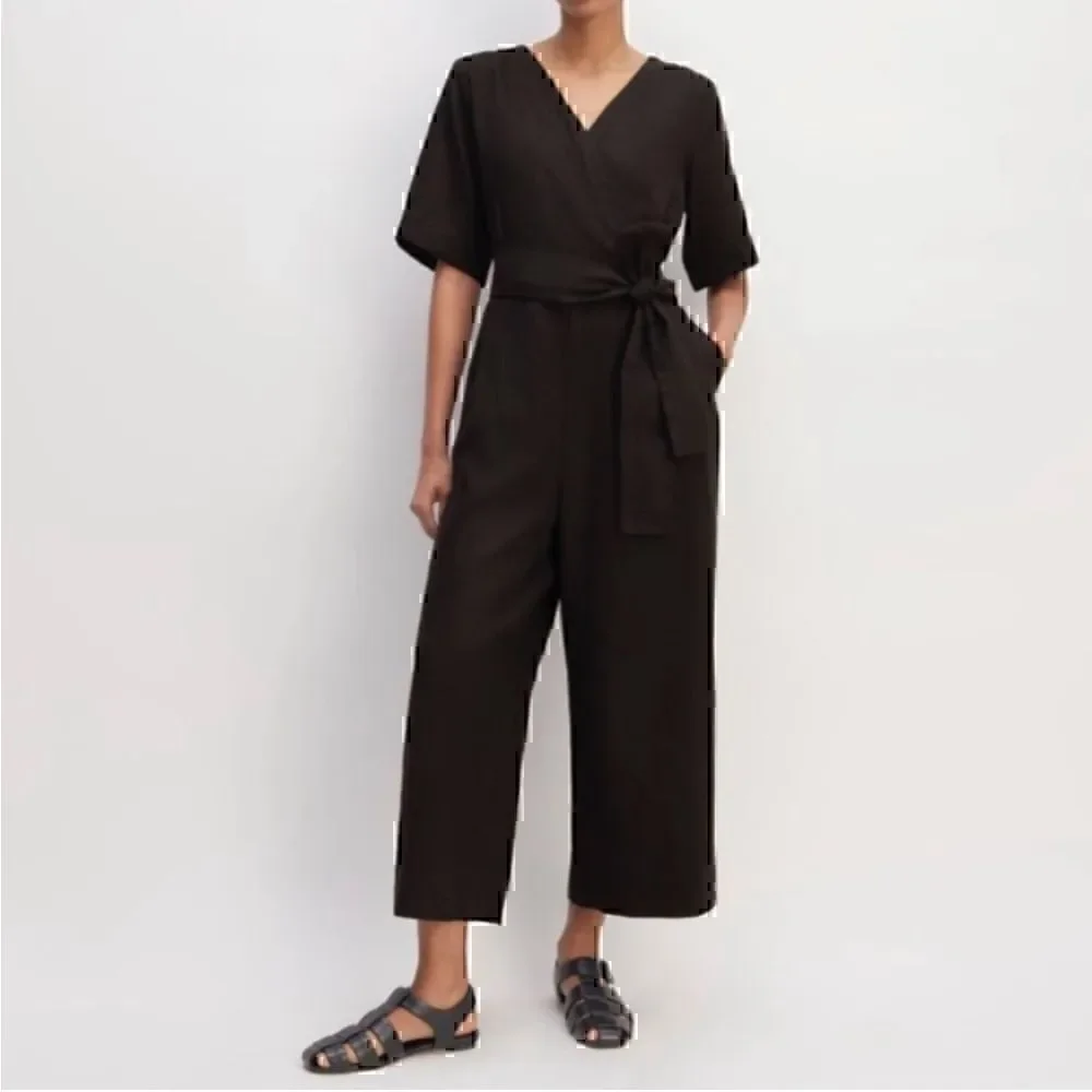 NEW Everlane The Linen Cross Front Jumpsuit Black‎ 6 Sustainable