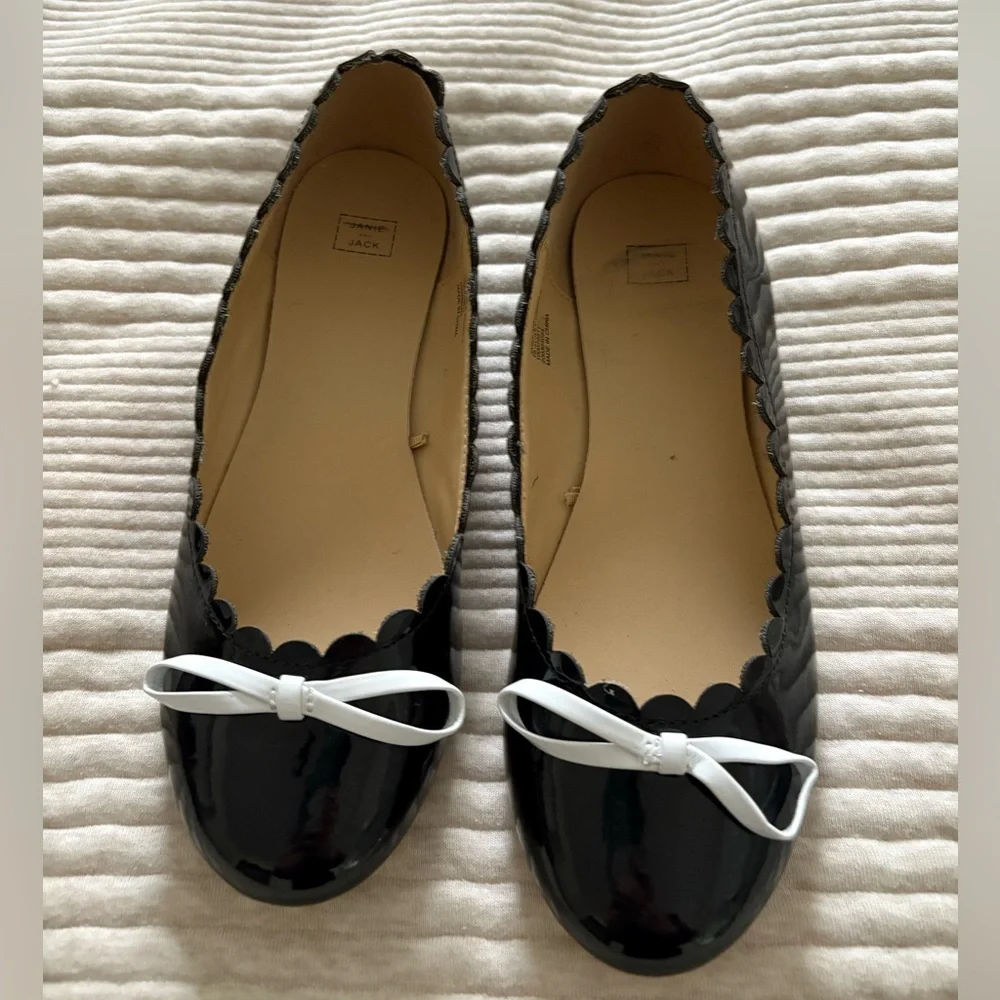 Janie and Jack‎ Scalloped Black Ballet Flat White Bow Girls Size 3