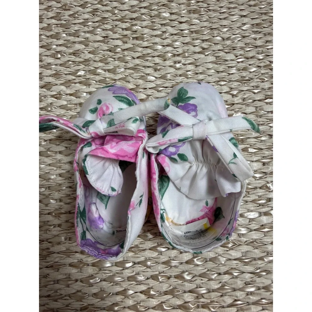 Vintage Floral Baby Booties Pink Cottagecore Bow Crib Shoes 3-6 Months infant