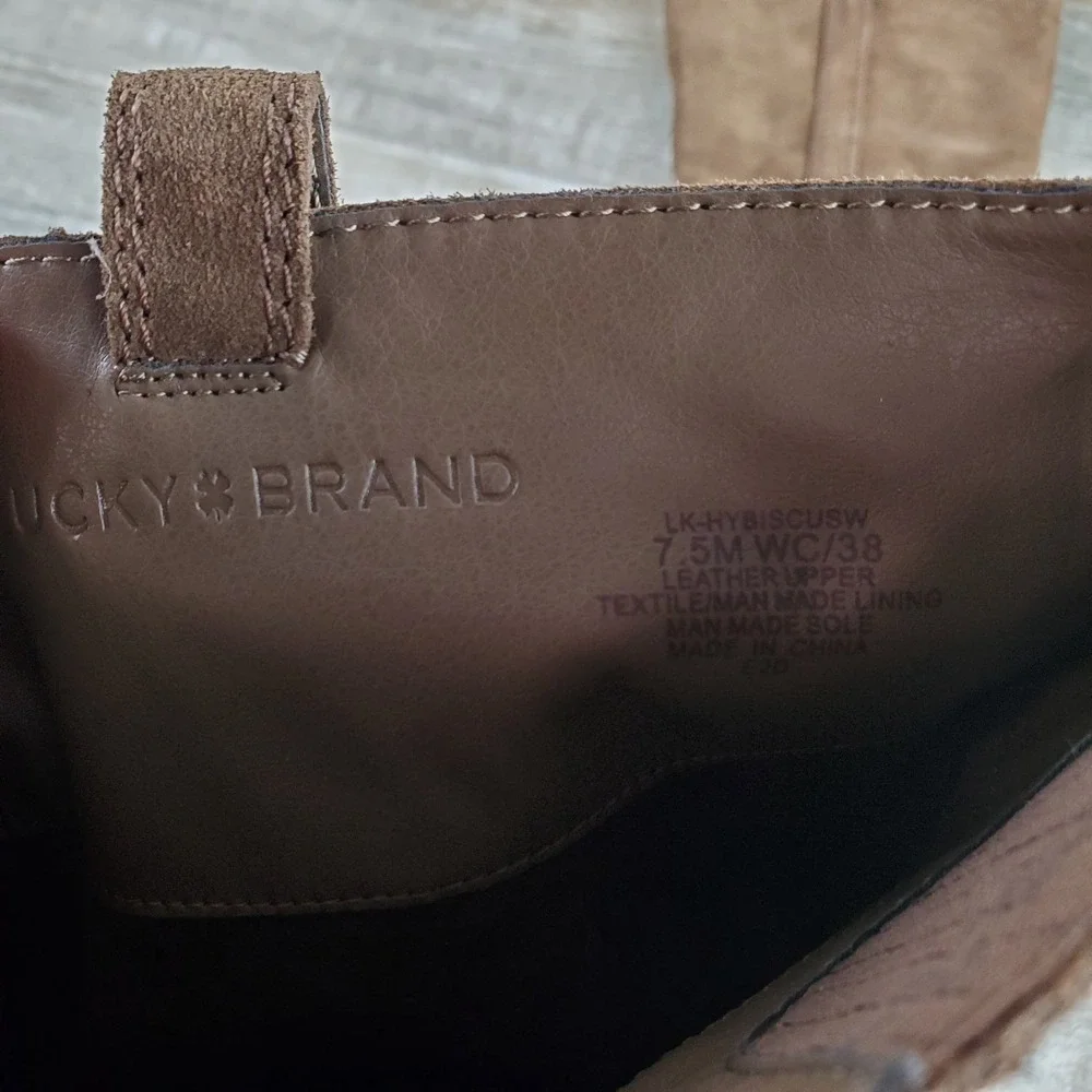 Lucky Brand Hybiscus Womens Knee High Riding Boots Sz 7.5 M Desert Palm Slip On