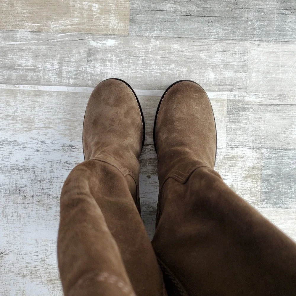 Lucky Brand Hybiscus Womens Knee High Riding Boots Sz 7.5 M Desert Palm Slip On