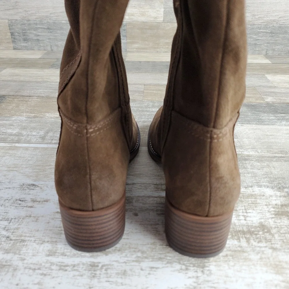 Lucky Brand Hybiscus Womens Knee High Riding Boots Sz 7.5 M Desert Palm Slip On