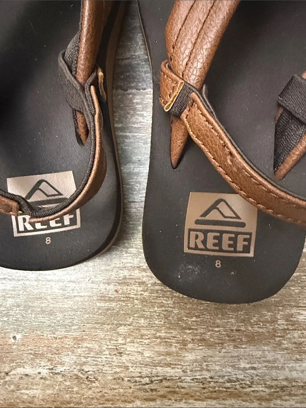 Reef Brown and Black Leather Strap Flip-Flops