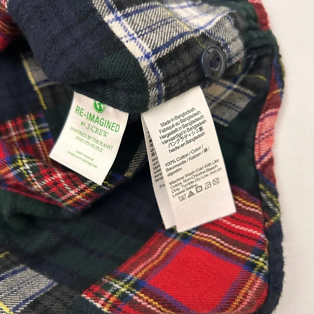 J.Crew Shirt Mens L Red‎ Blue Plaid Patchwork Flannel Double Brushed Slim Fit