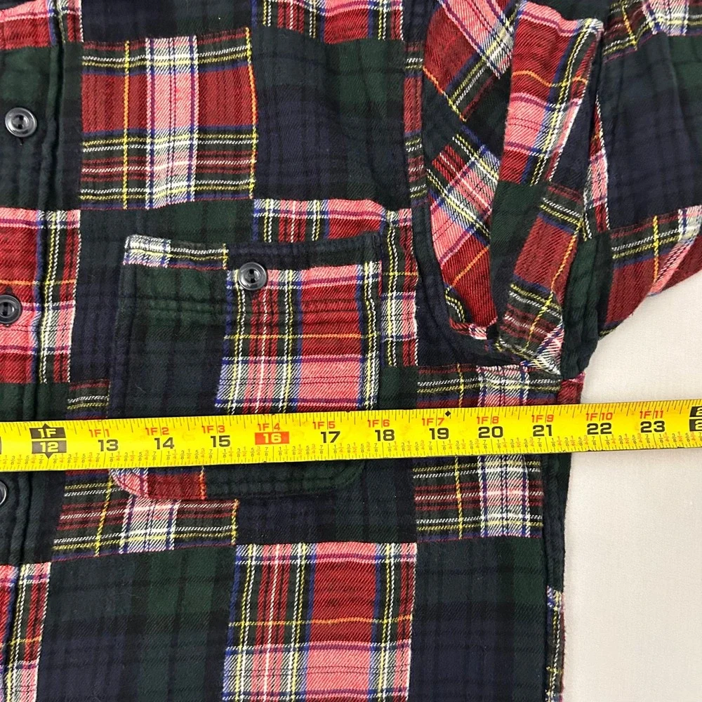 J.Crew Shirt Mens L Red‎ Blue Plaid Patchwork Flannel Double Brushed Slim Fit