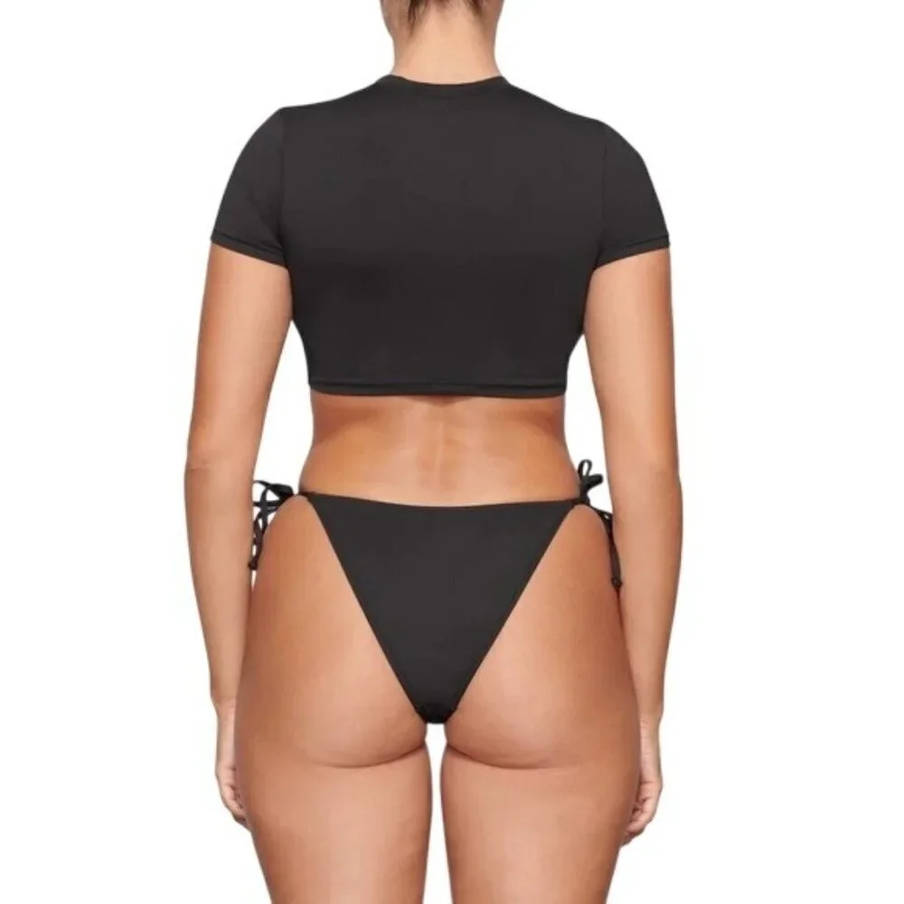 NWT Skims 2X Swim T-Shirt Black Onyx Short Sleeve Crop Top