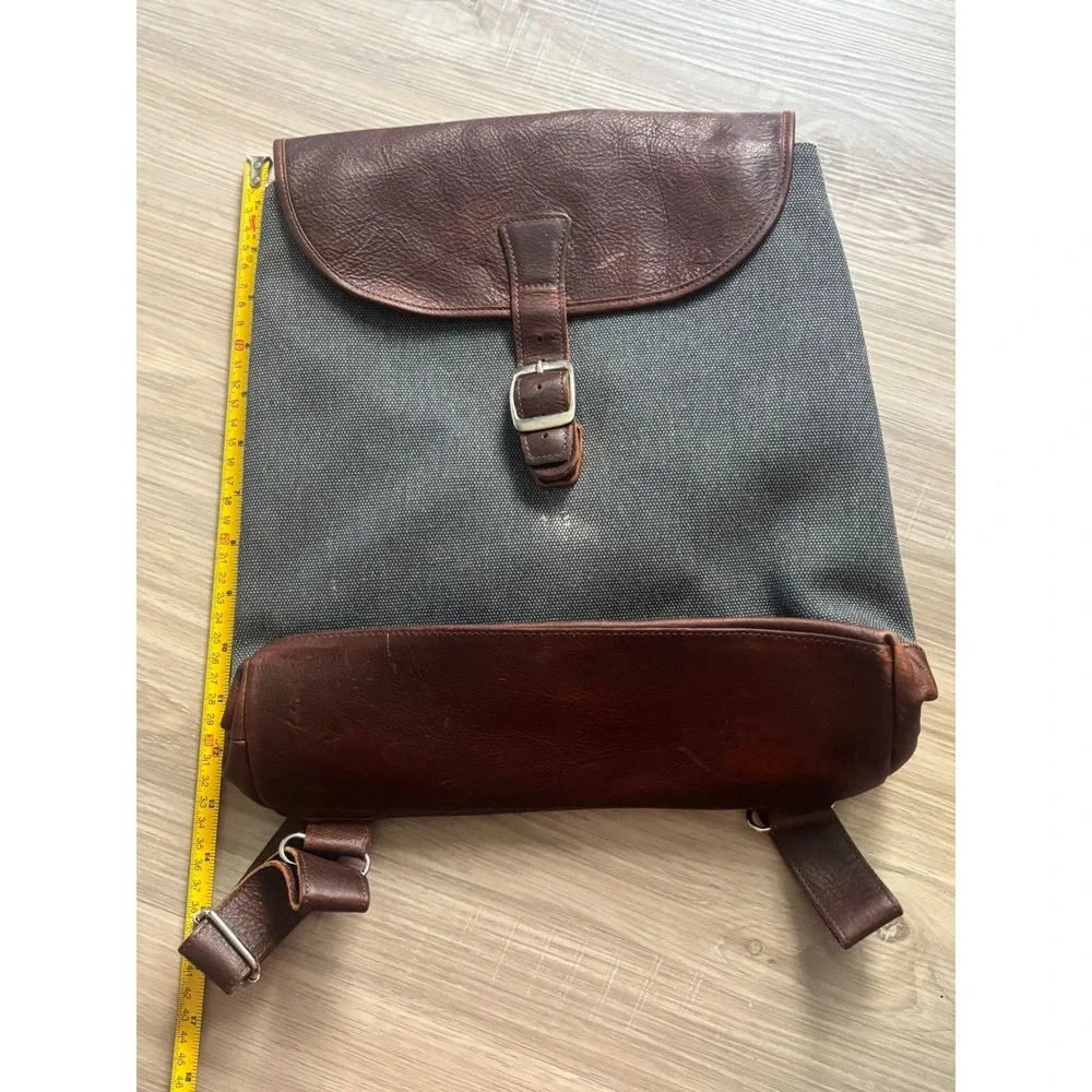 SAS‎ Portrait Collection Backpack Grey Canvas Brown Leather Flap Buckle Mens Bag