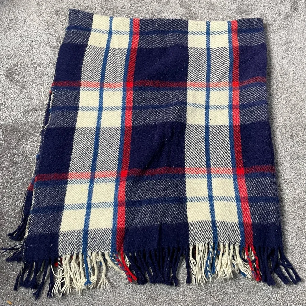John Wanamaker Plaid Blue Red Ivory Made in Italy Vintage Blanket 53 X 72