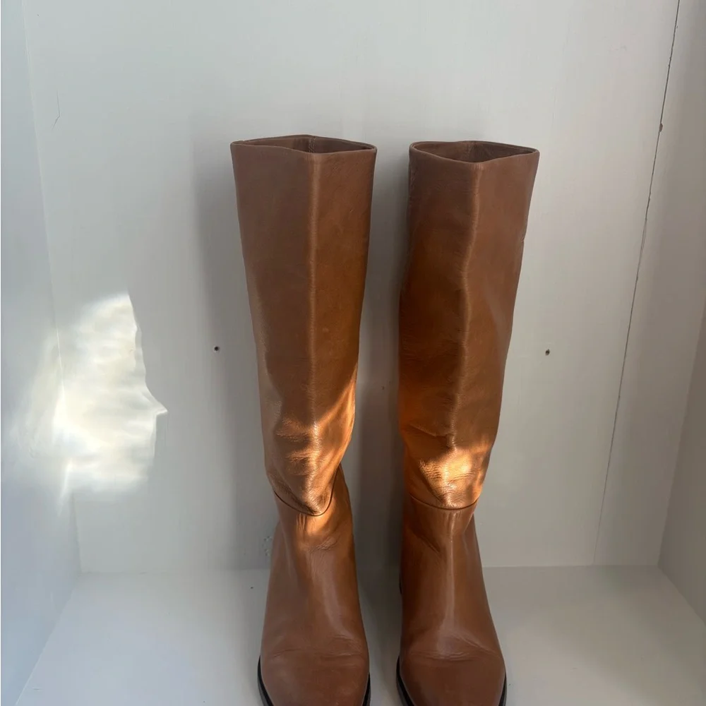 Frye Tall Leather Riding Boots in Cognac Brown
