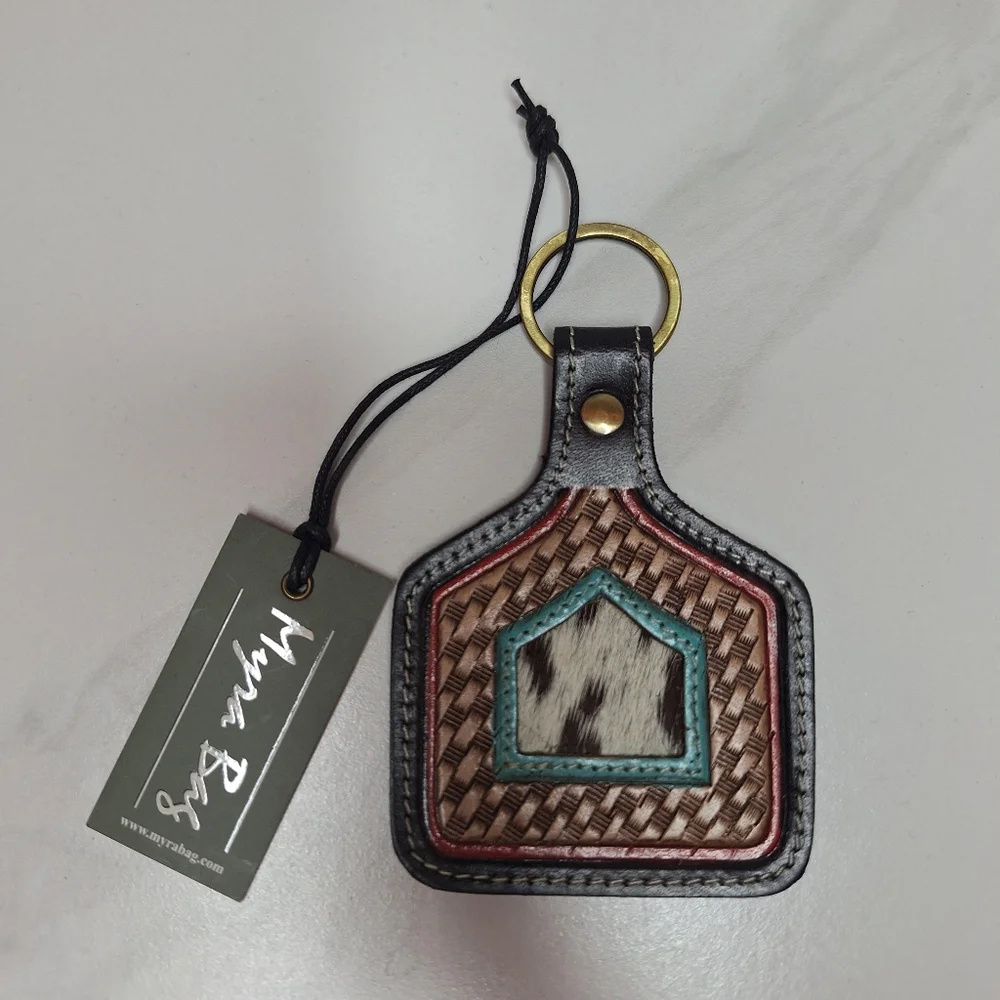 Myra Bag Leather Cowhide Key Fob Bag Charm Key Chain Prairie Homestead Western