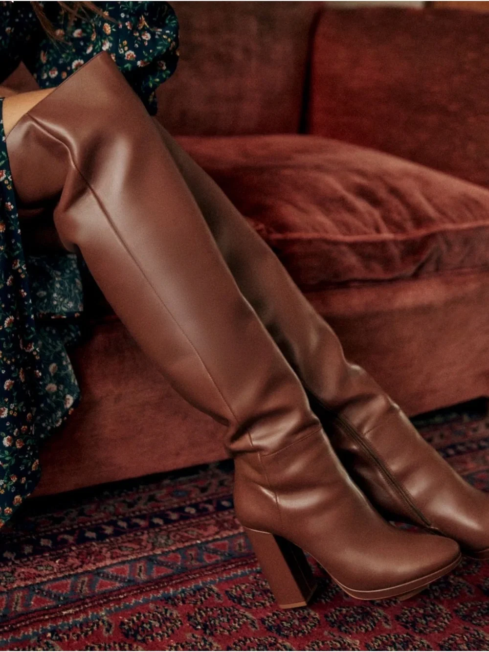 Sézane Apolline Thigh High Brown Leather Boots