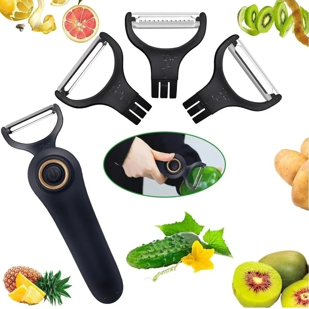 3-in-1 Electric Peeler Auto Fruit Veg Cutter w/ 3 Blades Type-C USB