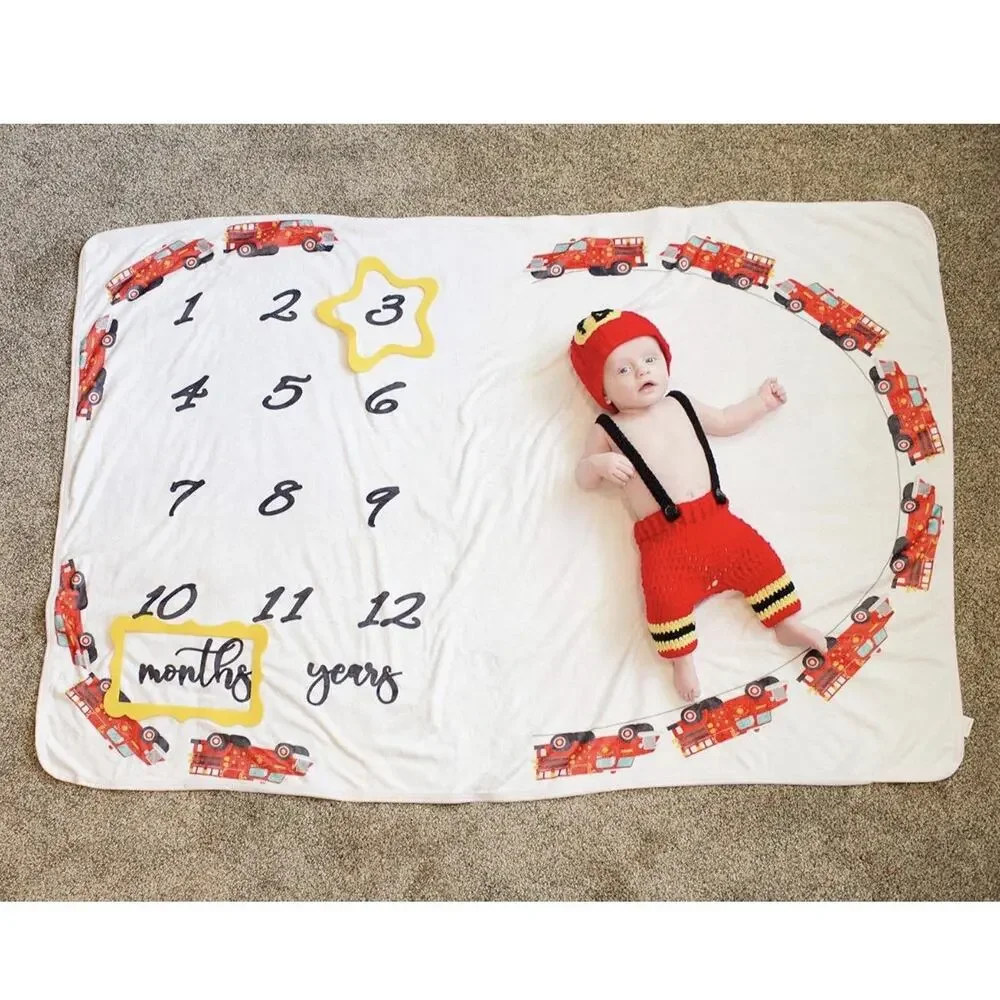 Baby Milestone Blanket Cozy Snuggles Fire Trucks New Baby Not Included!!