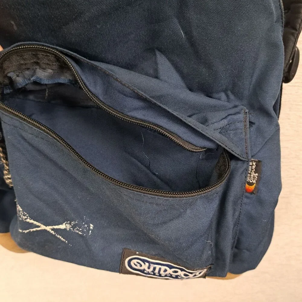 Vintage Outdoor Products Backpack Navy Blue Suede Bottom Daypack Bookbag Gorp