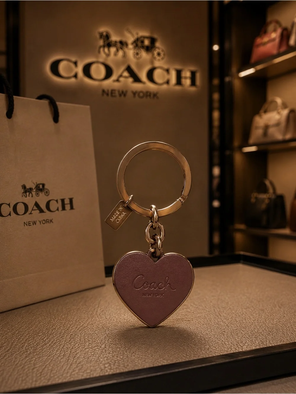 Coach Rainbow Legacy Enamel Heart Keychain Fob