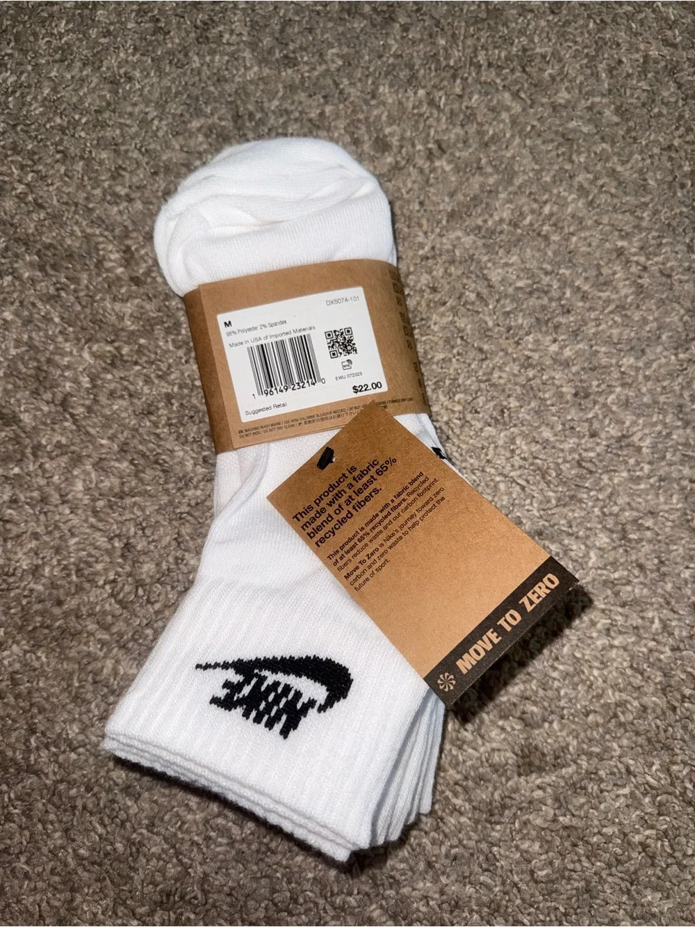 Nike - Dri-FIT Everyday Essentials Socks 5 Pair - Women's 6-10, White (NWT)
