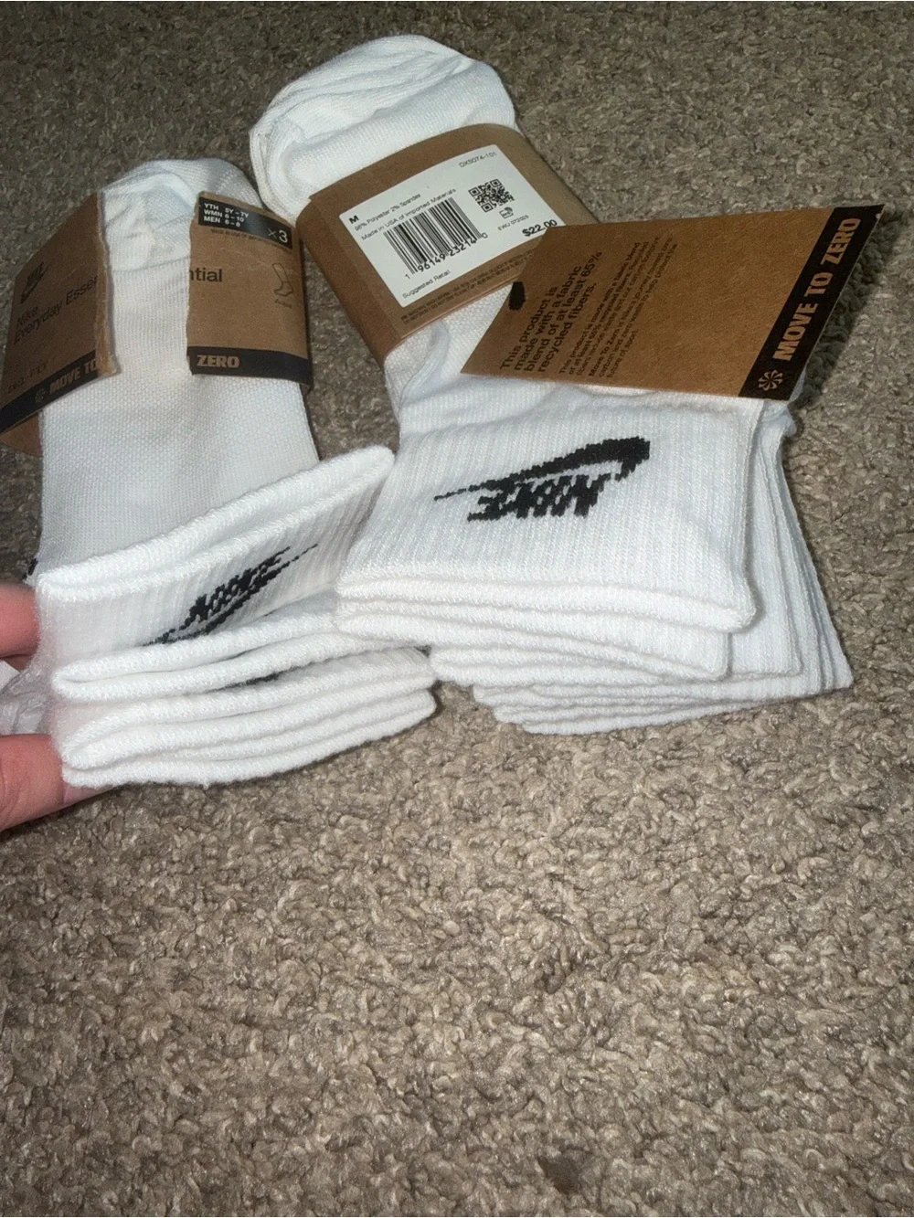 Nike - Dri-FIT Everyday Essentials Socks 5 Pair - Women's 6-10, White (NWT)