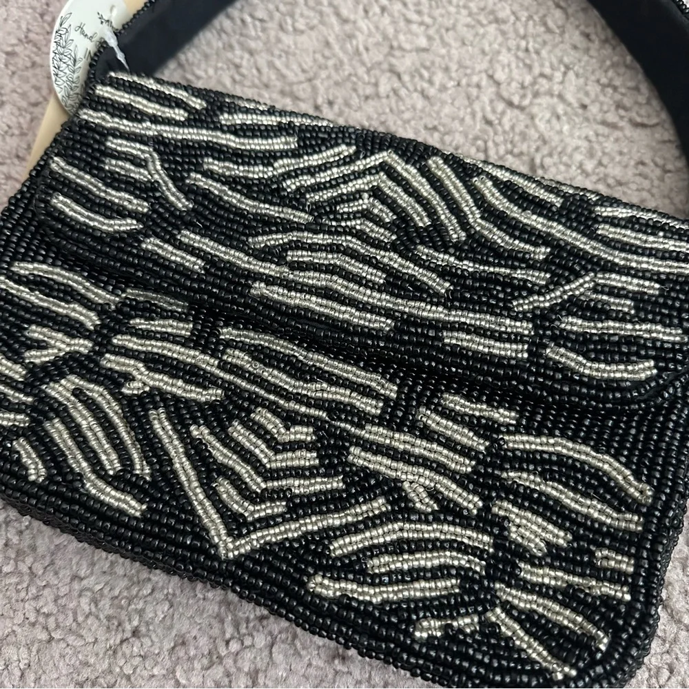 Studio 12 Beaded Black Silver Handbag Womens