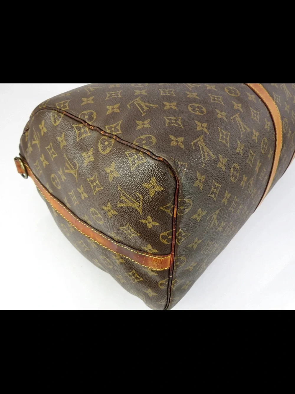 Louis Vuitton Monogram Canvas Keepall Duffel with Tan Leather Trim