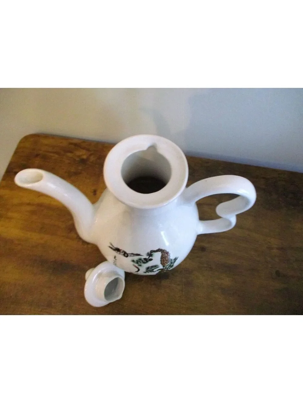 Vintage Korean White Porcelain Crane Teapot • Pine Tree