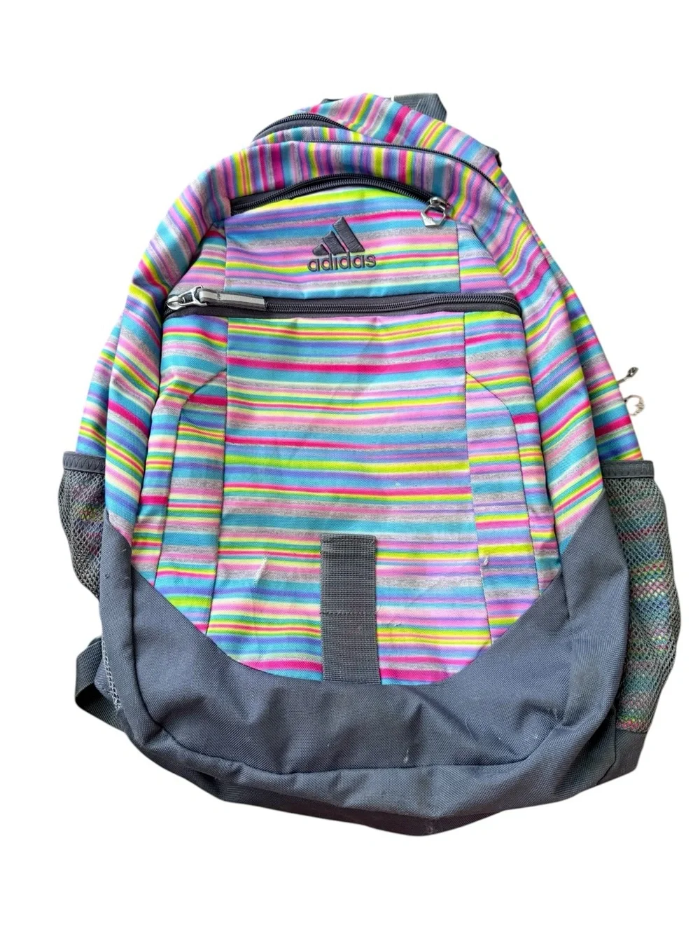 Adidas Multicolor Striped Backpack Gray Bookbag School Travel Laptop Gym 22”