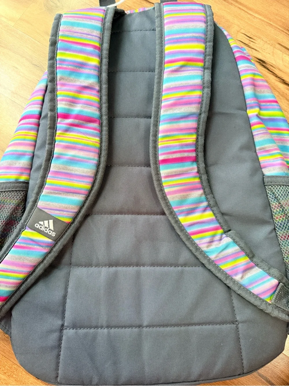 Adidas Multicolor Striped Backpack Gray Bookbag School Travel Laptop Gym 22”