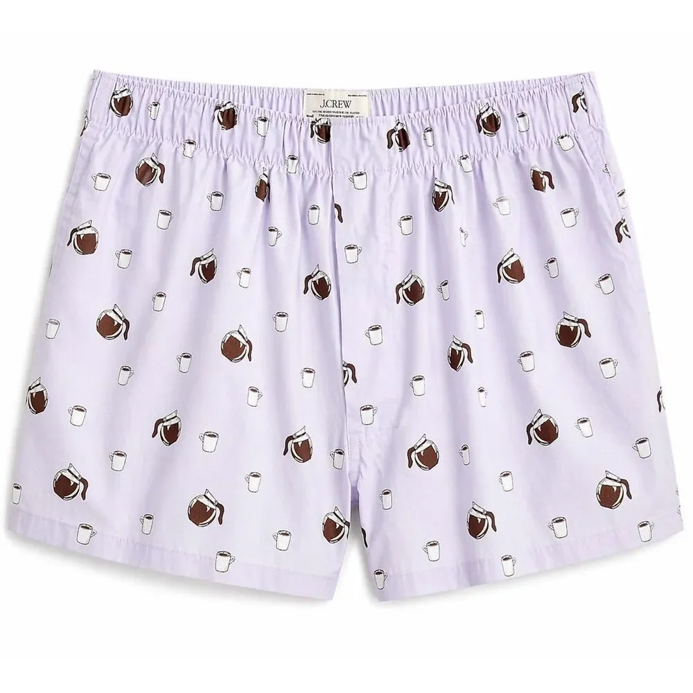 J.Crew Coffee Print Boxer Shorts XL Purple 100% Cotton NWT Pajama Shorts