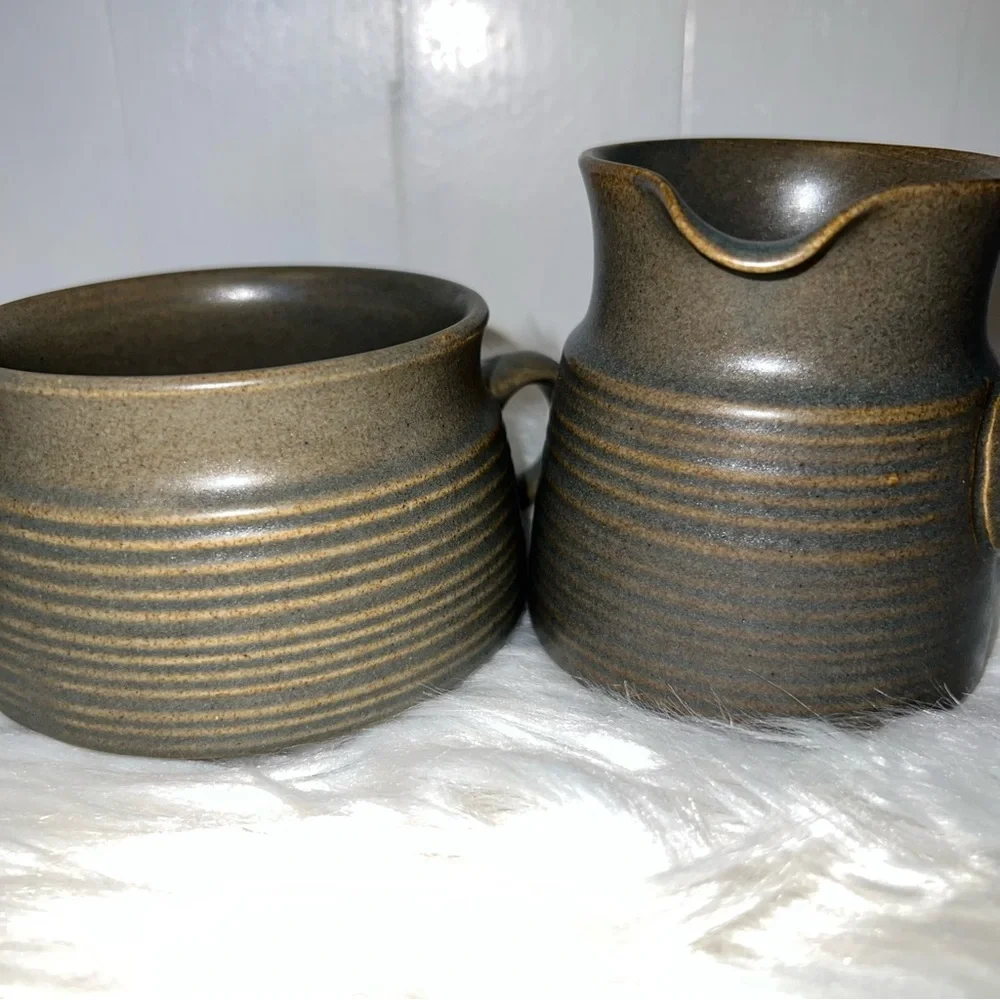 Denby Langley Sherwood Stoneware Vintage Pottery Cream and Sugar Set