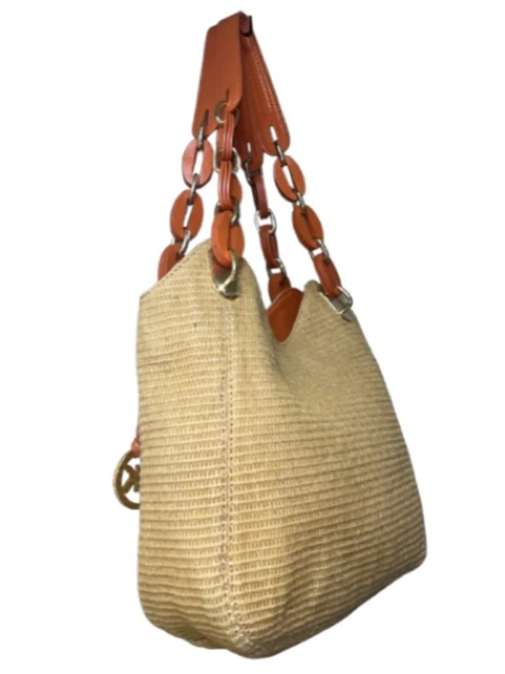 Michael Kors Lilly Woven Straw Hobo Bag - Orange/Tan - EUC