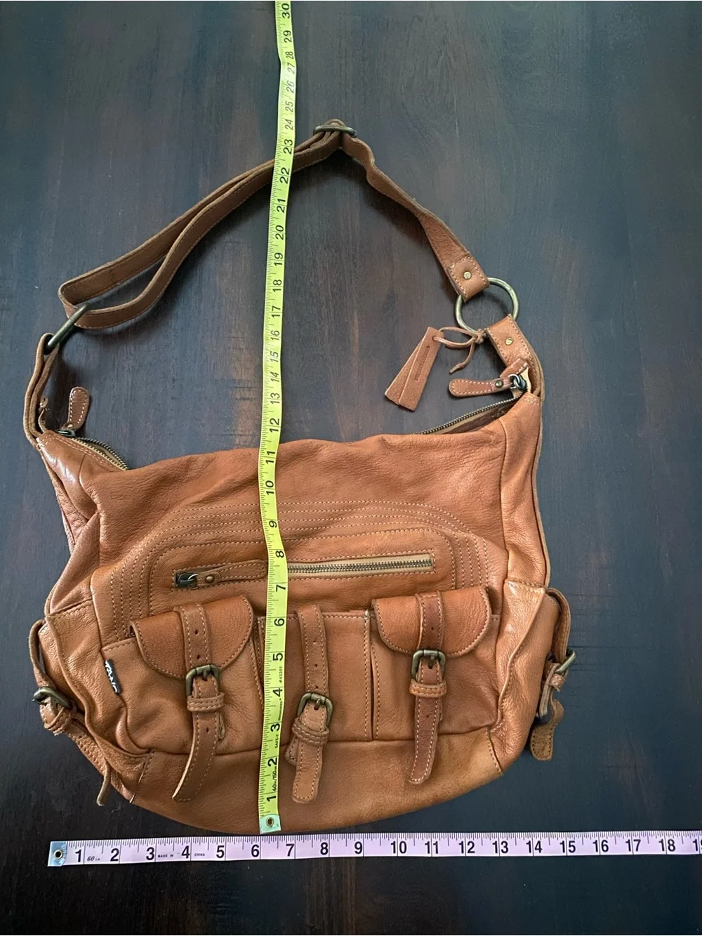 Tano Hobo Slouch Shoulder Bag Pebbled Leather In Cognac Hippie 70s Vintage Style