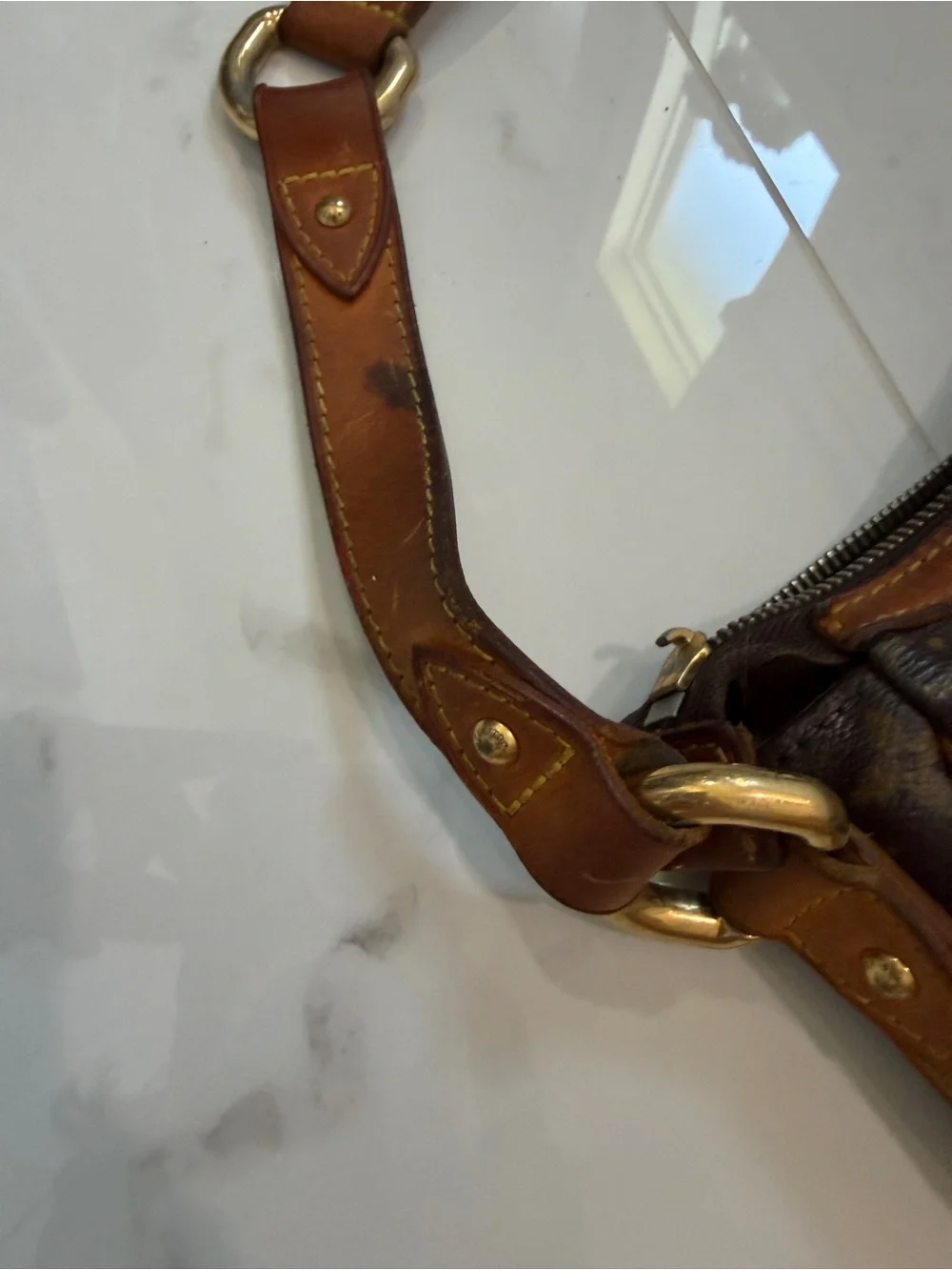 Louis Vuitton Monogram Canvas Hobo Bag with Brown Leather Trim