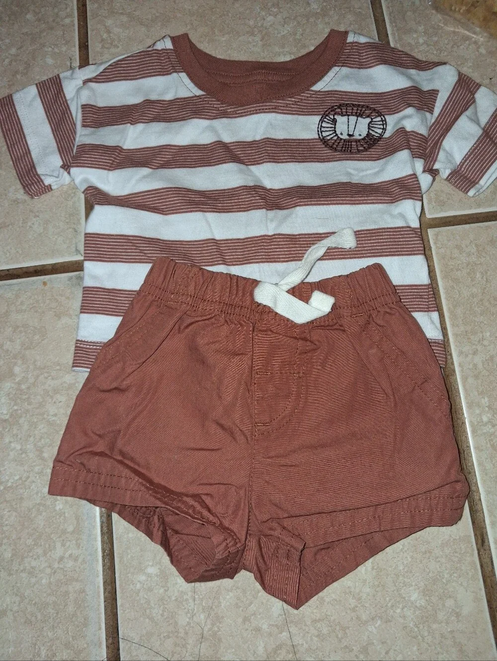 Carter's White and Rust Striped Tee with Rust Shorts - Toddler Matching Set