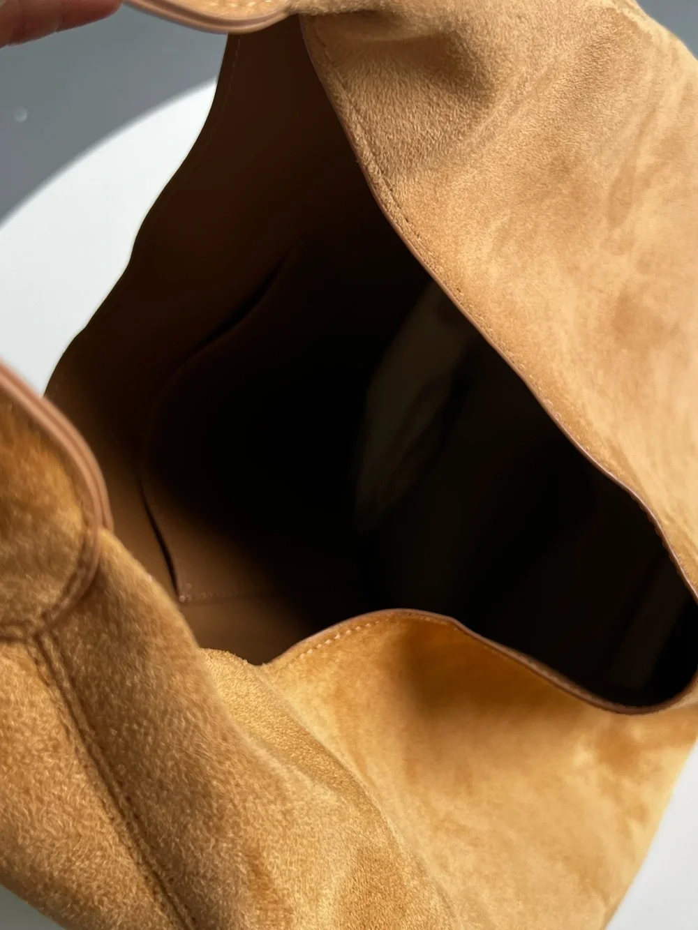 Faux Suede Oversized Hobo Tote in Camel