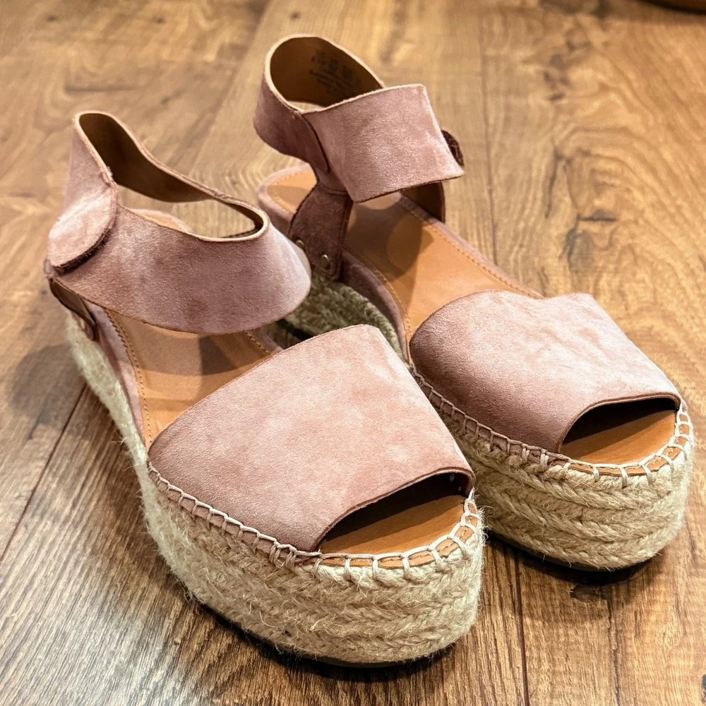 Franco Sarto Pellia Espadrille Wedge Sandals Mauve Suede Women's US 8.5 Pink