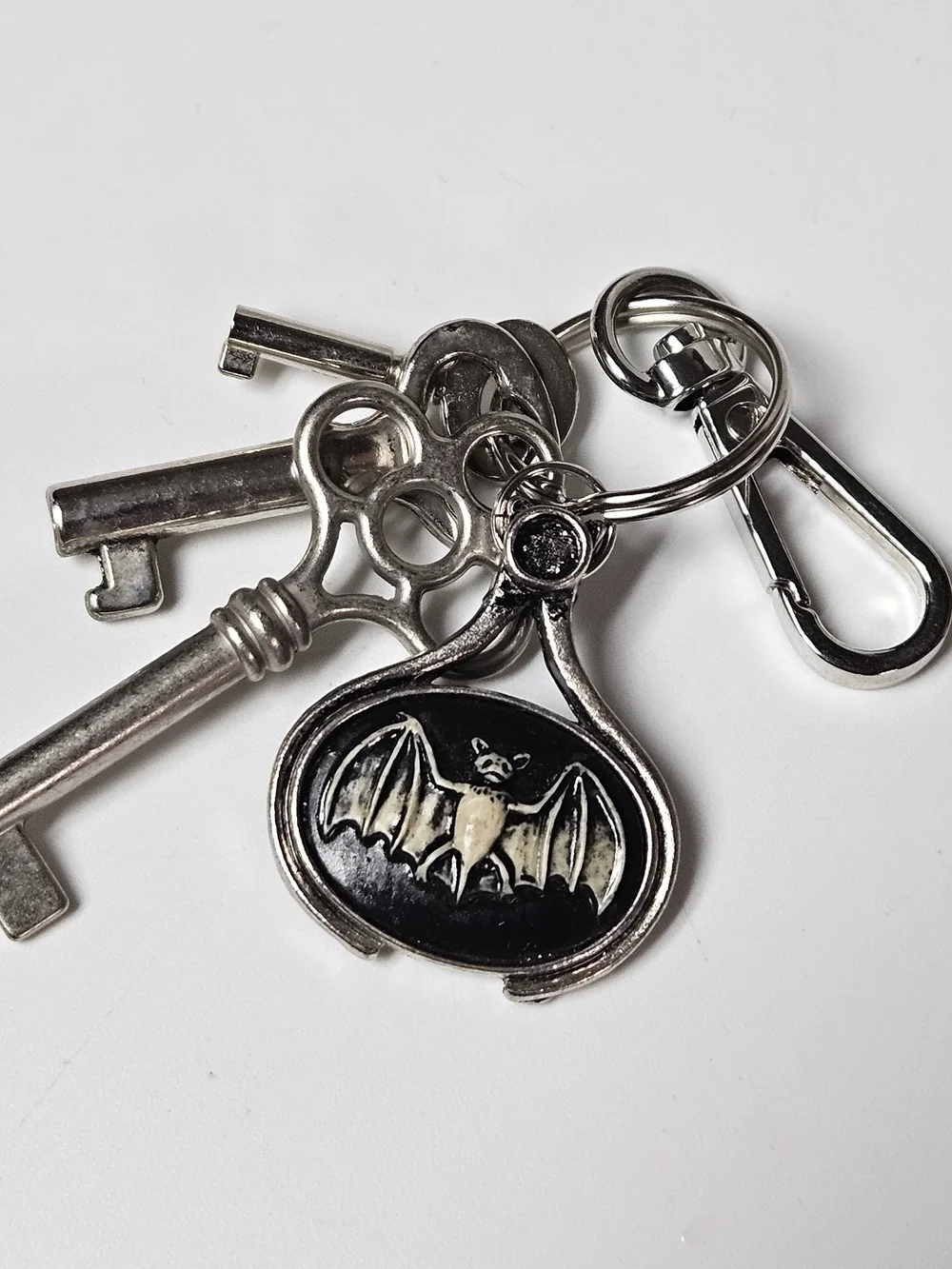 Bat Pendant Keychain Bag Charm Silver and Black