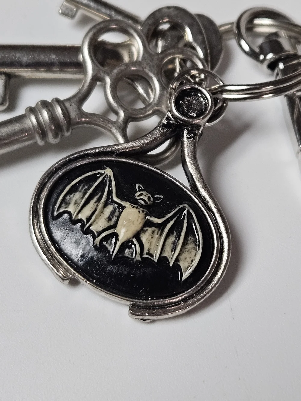 Bat Pendant Keychain Bag Charm Silver and Black