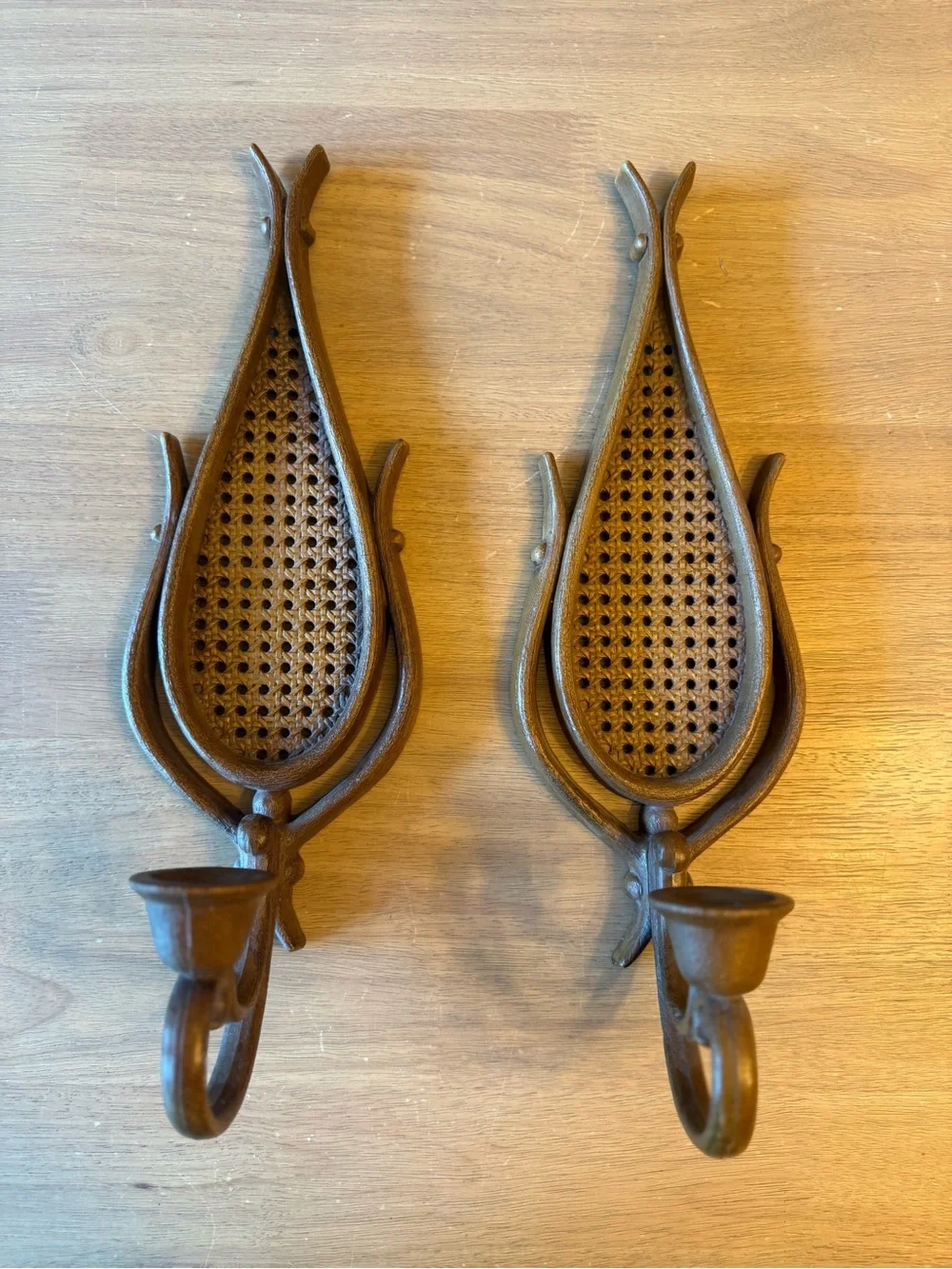 Vintage Used 1981 Homco Caned Back Candle Sconces: Syroco-Style  Wall Decor