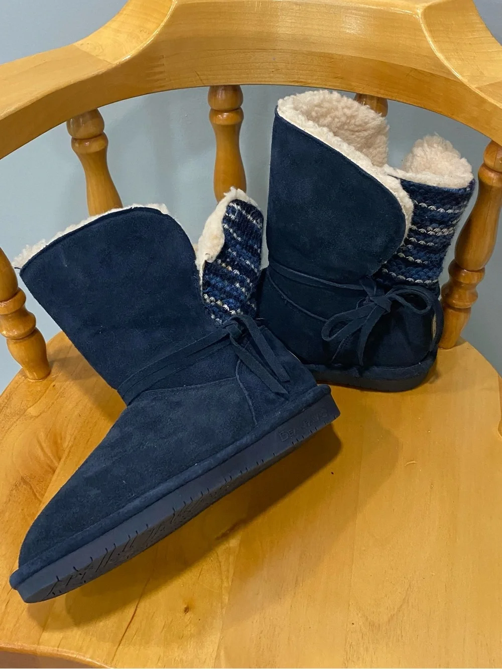 Women's Navy Suede Shearling Lined Winter Boots from BEARPAW size 8