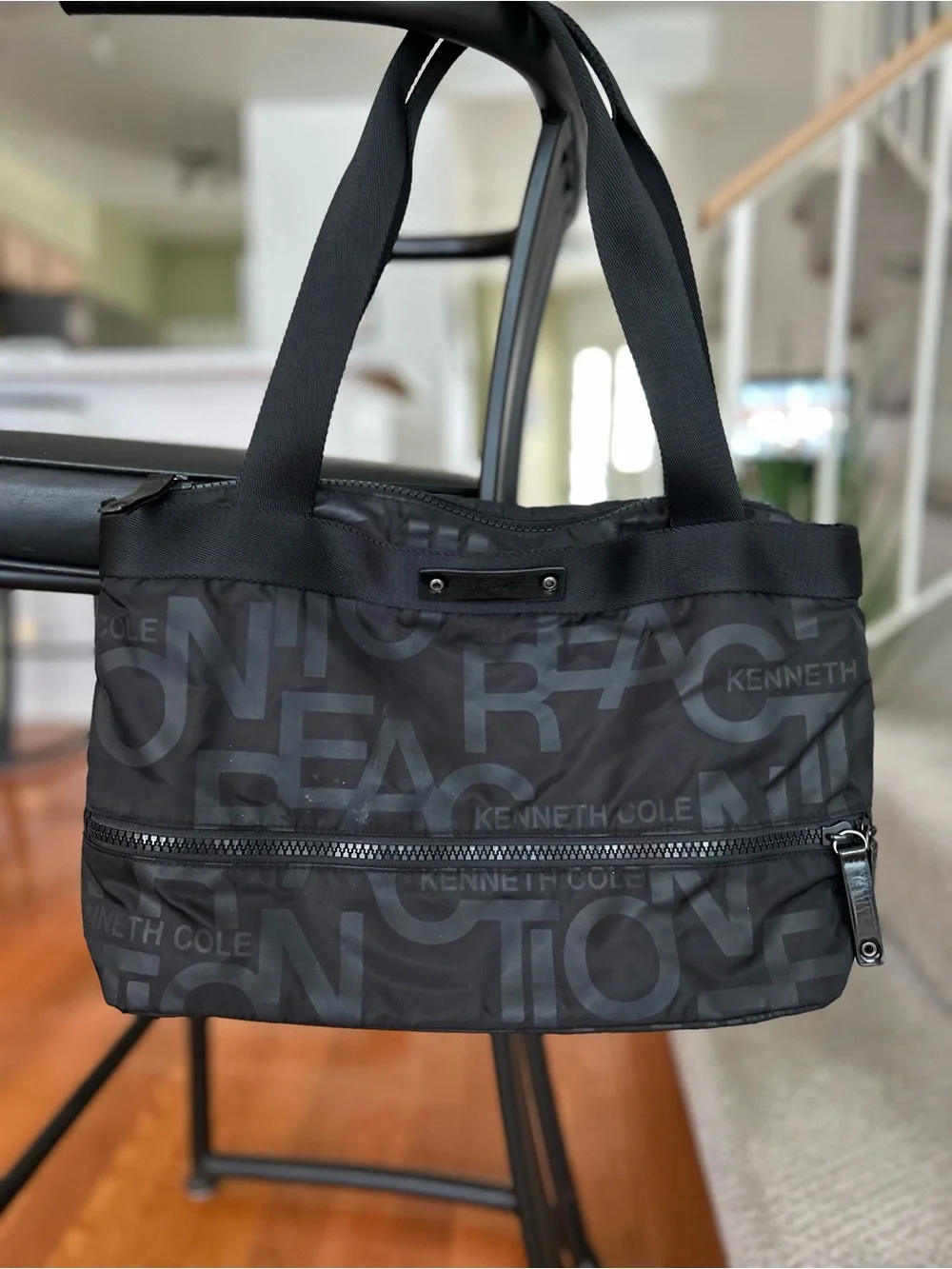 Kenneth Cole Black Duffel Tote with Logo Print