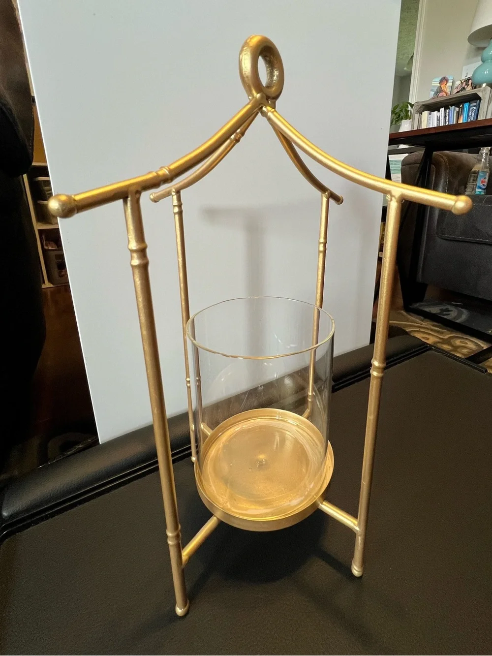 Set of 2 Gold Faux Bamboo Hurricane Candle Holders Pagoda Lanterns