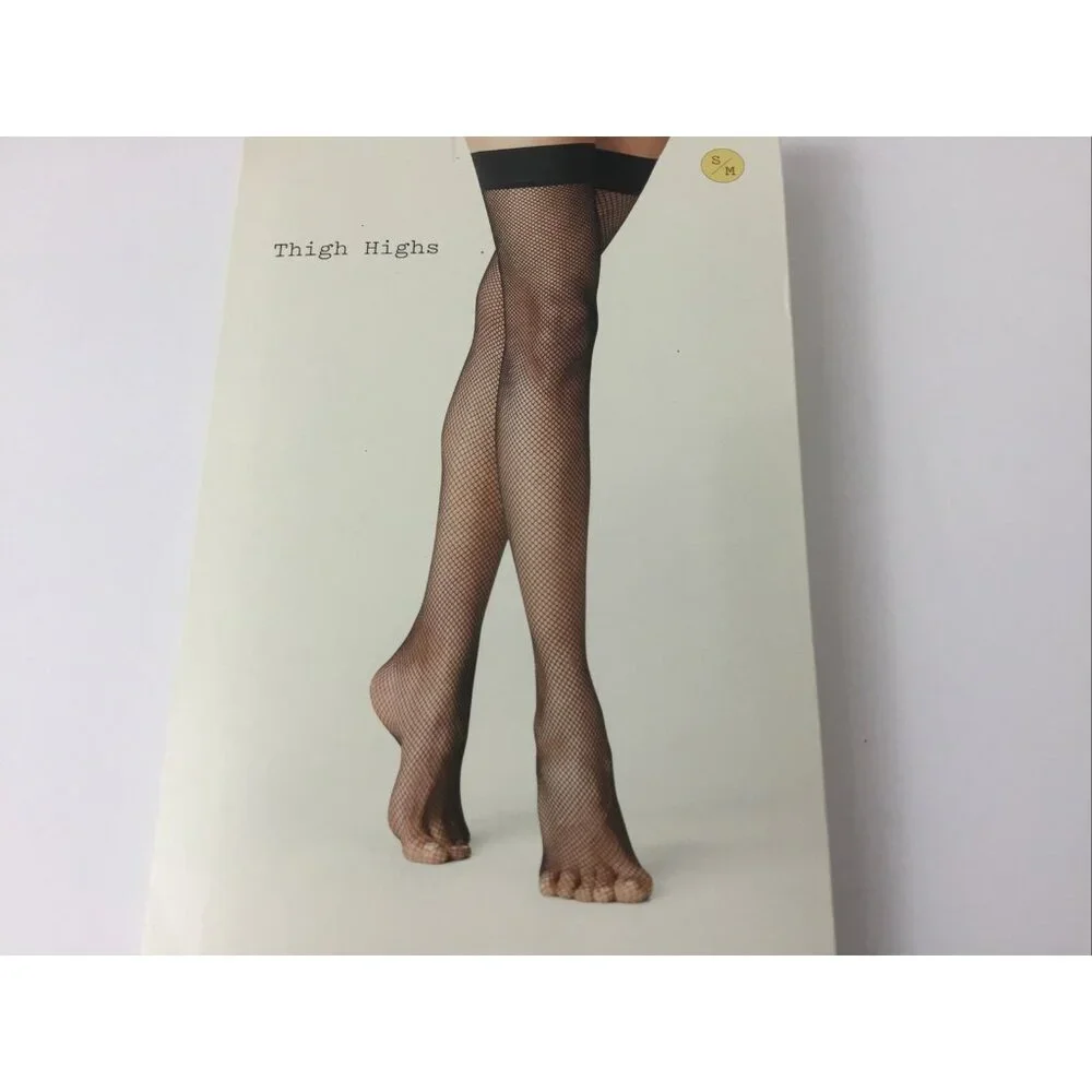 A New Day Black Fish Net Thigh High Pantyhose Size S/M New