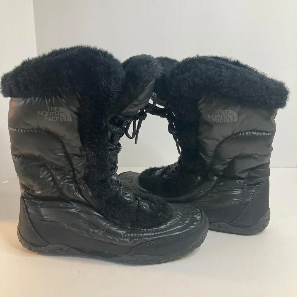 Womens The North Face Nuptse IV Fur Goose Down Boots Black‎ 6.5