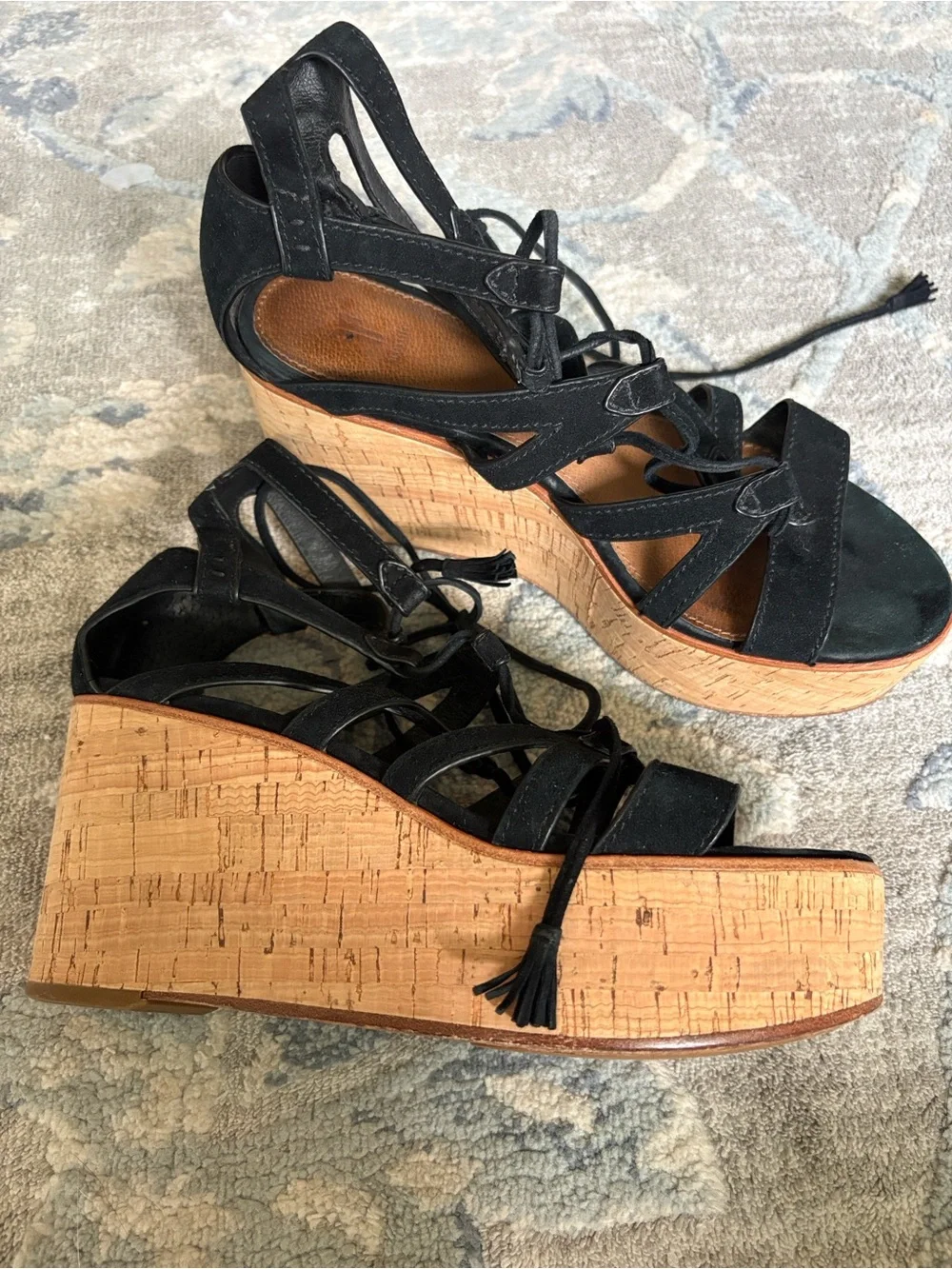 Frye Black Suede Lace-Up Platform Sandals