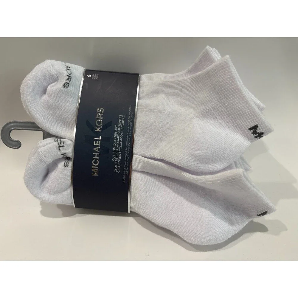 Michael Kors Mens White Low Cut Ankle Socks 6 Pack Cushioned Wicking One Size