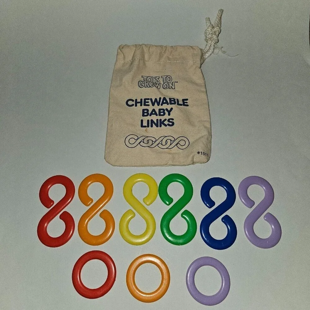 9 Chewable Baby Links Toy Lot Loop Hook Ring Rainbow Toys To Grow On Lot #1511