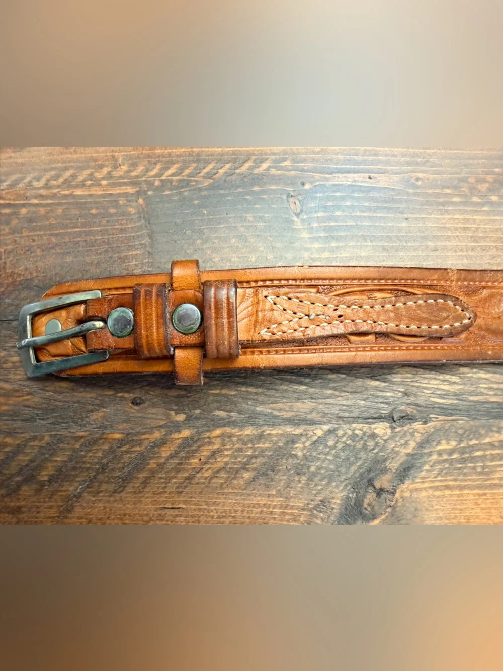 Vintage Looper Hand-Tooled Western Leather Belt Size 36 Genuine Steerhide 40x1.5