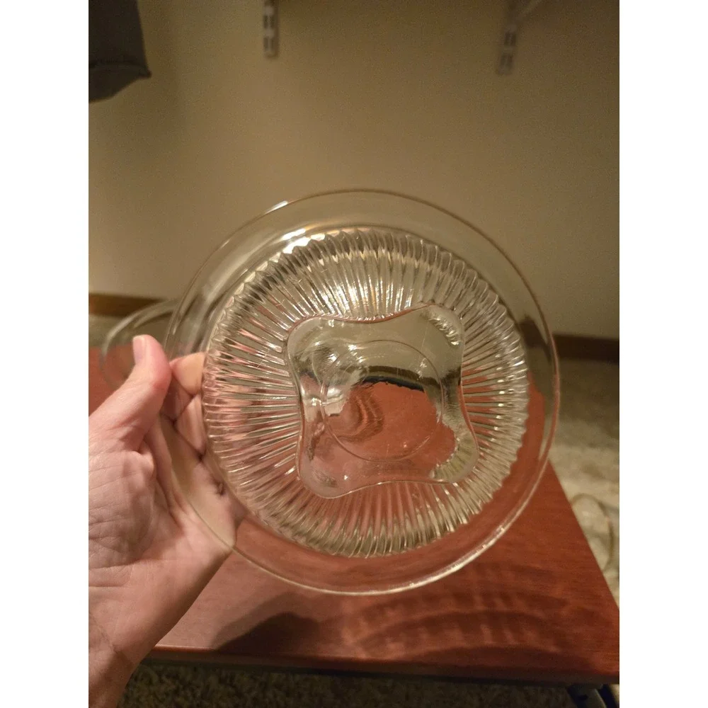 Vintage Clear Ribbed Glass Nesting Mixing Bowls Set of 2 Fluted Footed Round